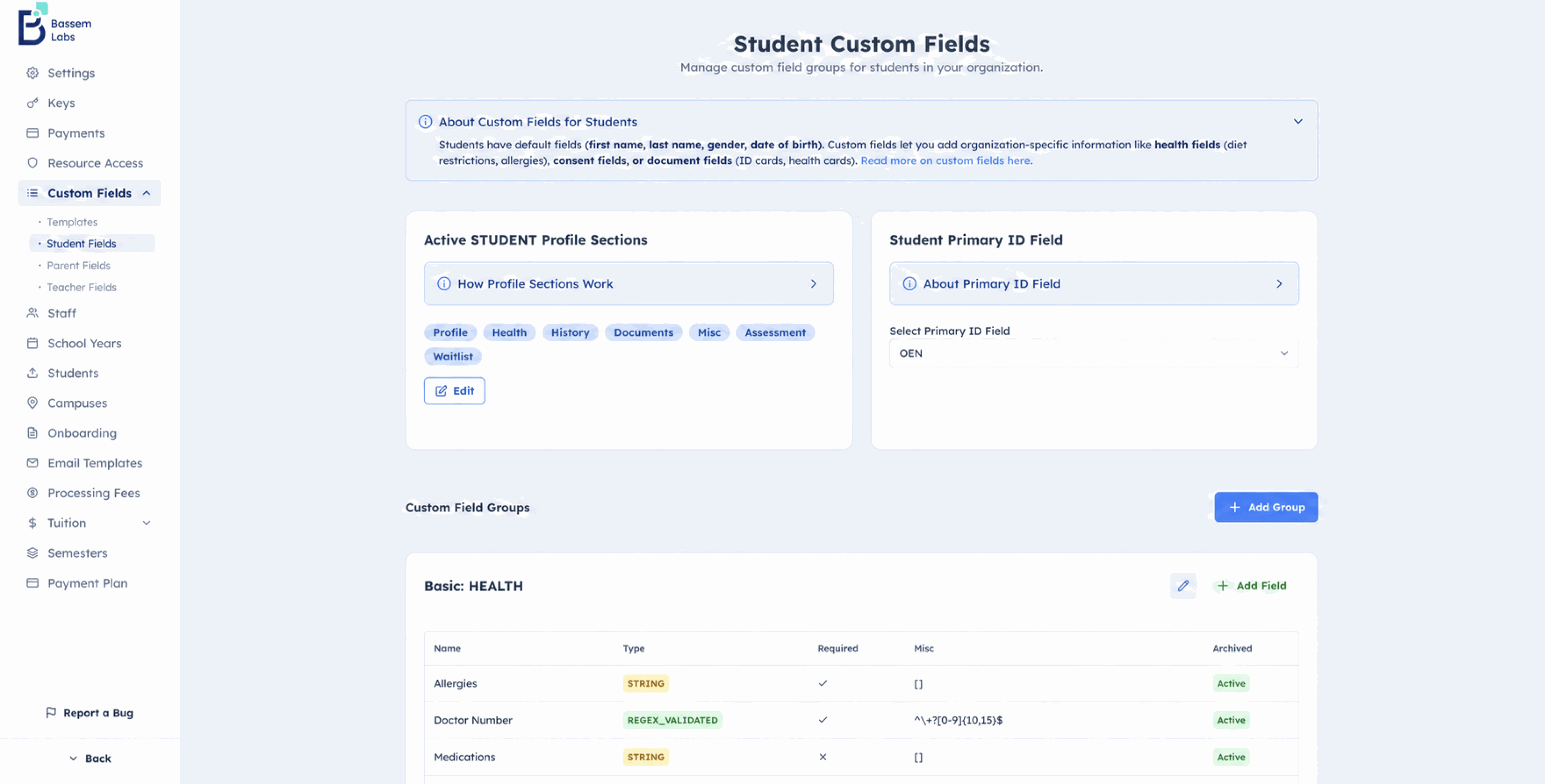 Student custom fields setup overview