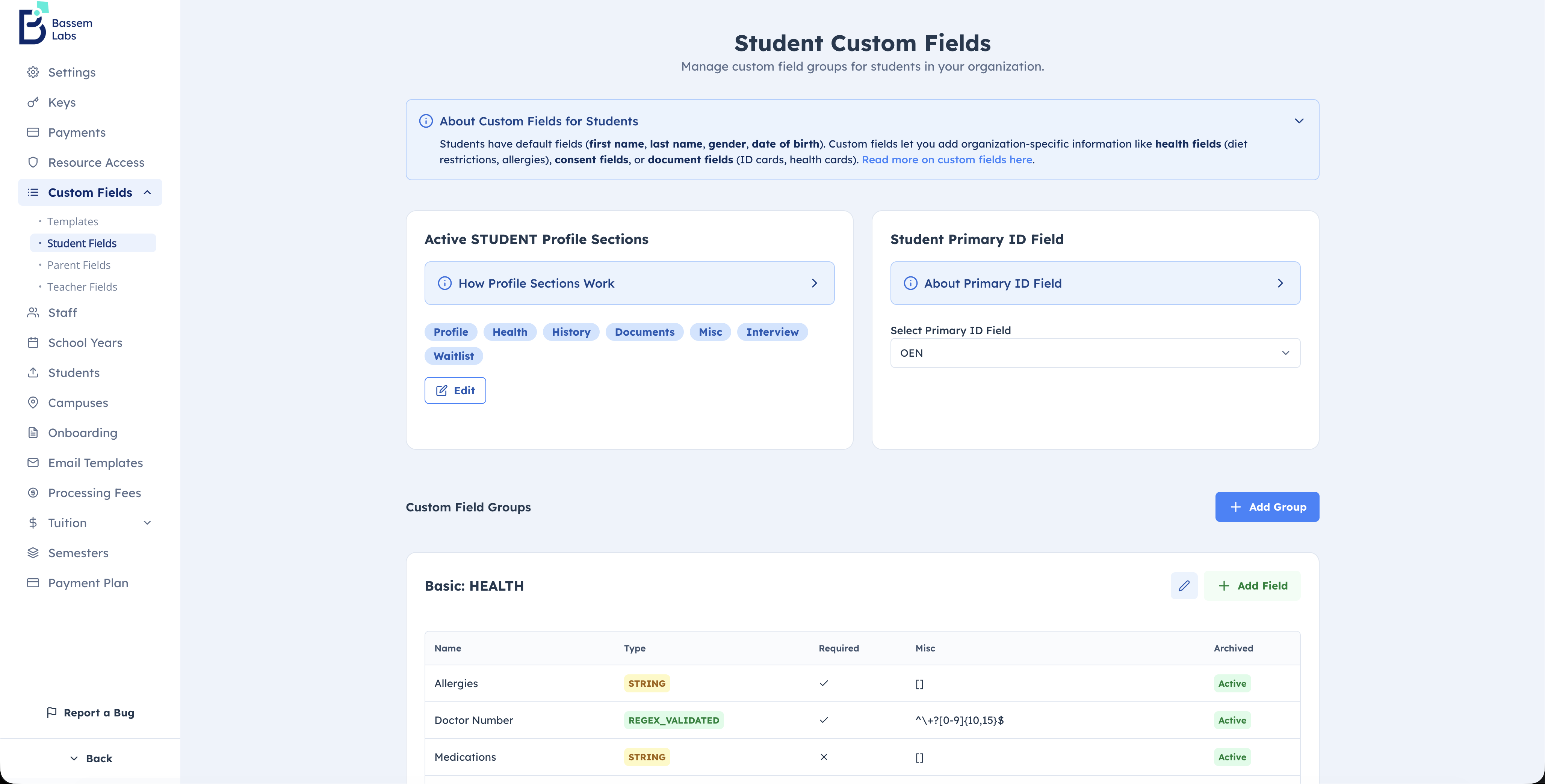 Student custom fields setup overview