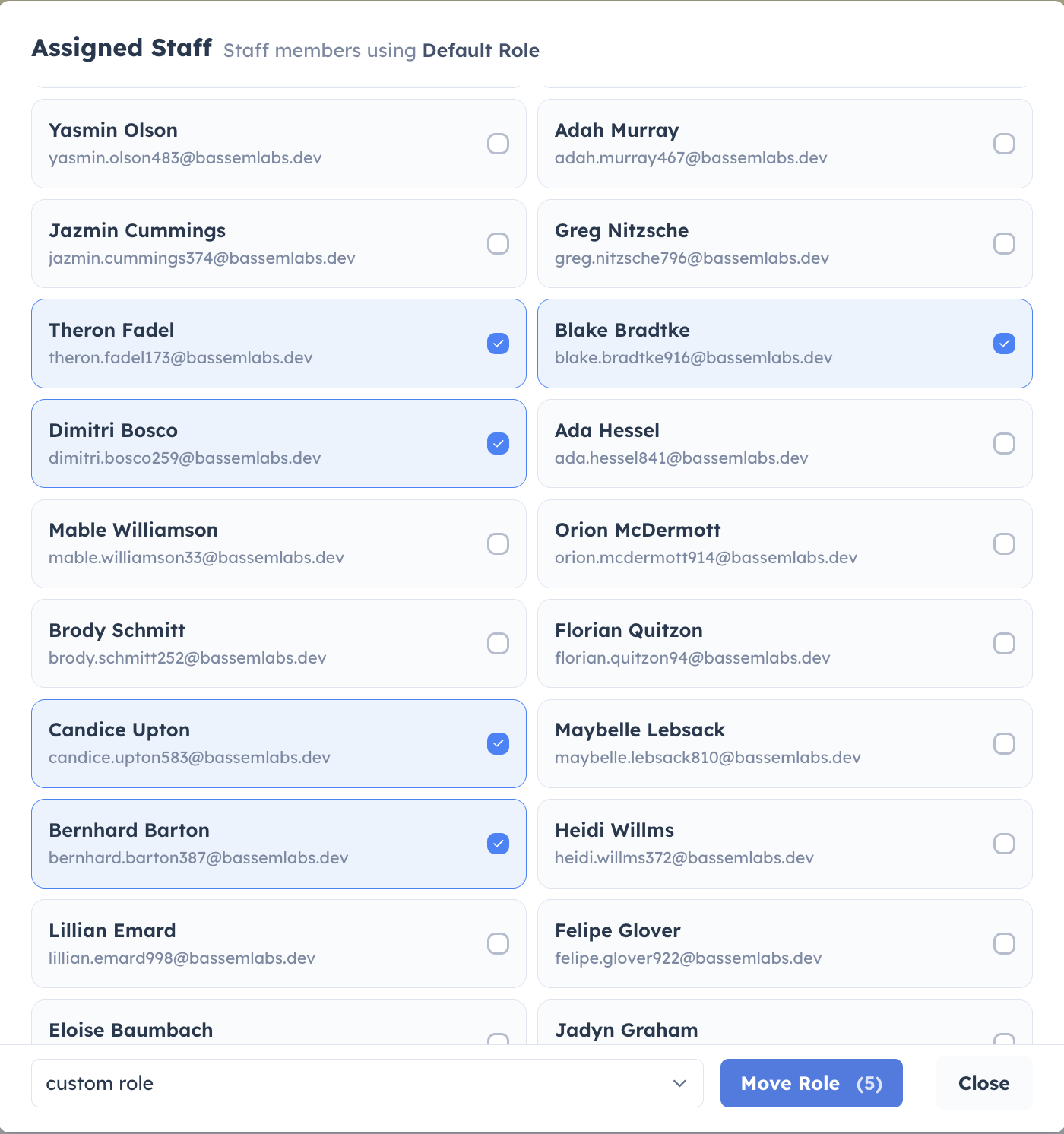 Move staff members between role templates